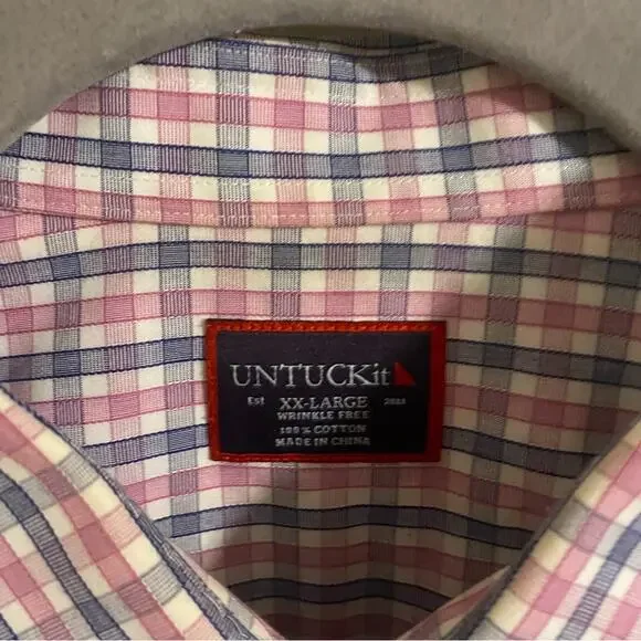 UNTUCKit Pink Blue Plaid Wrinkle Free Button Down Shirt XXL - Picture 4 of 5